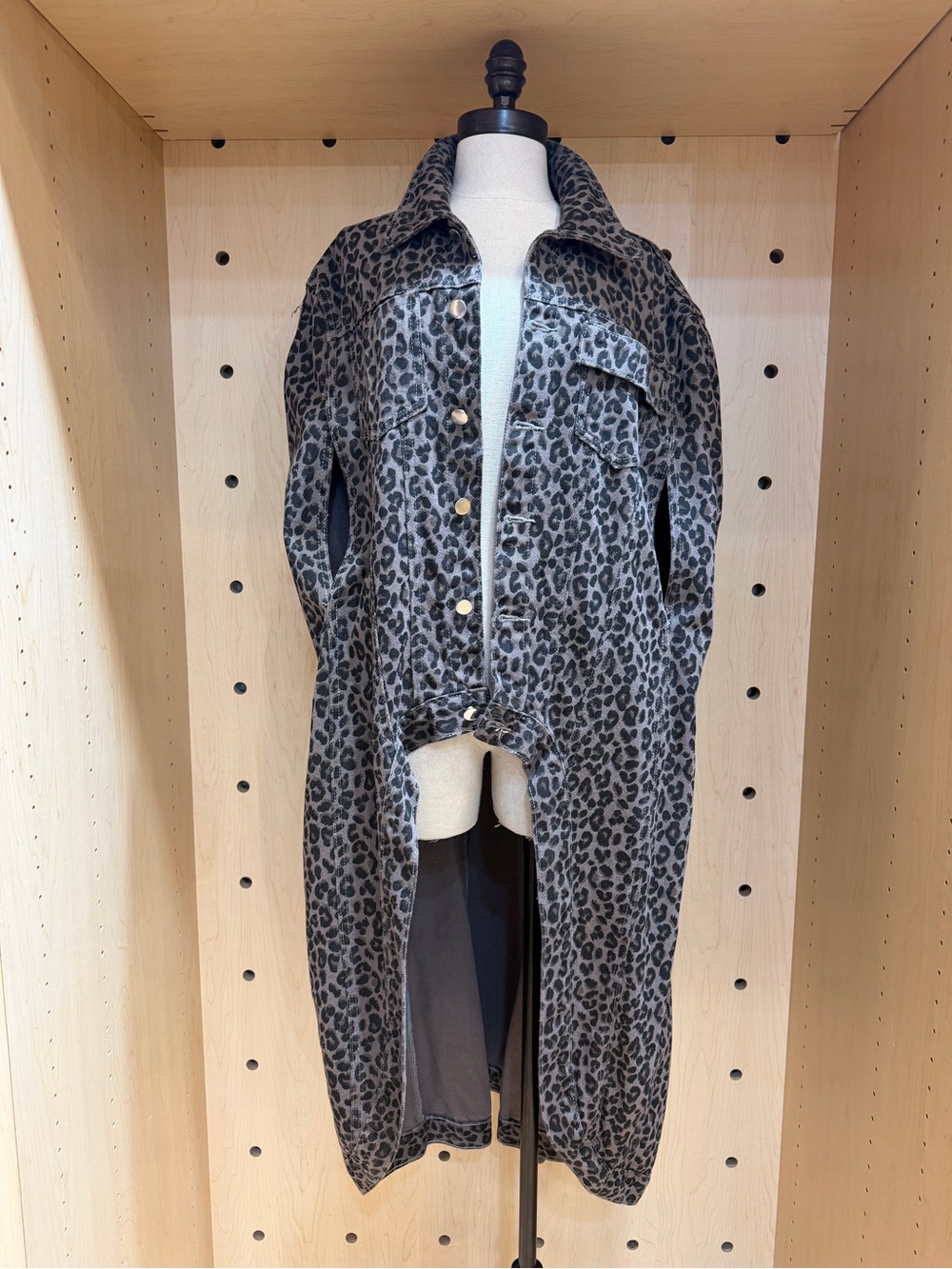 Leopard Print Long Jean Trench Duster Coat
